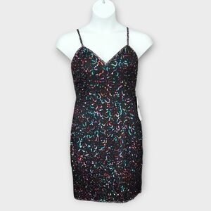 Vintage NOS 90's 100% Silk Colorful Bead And Sequin Mini Dress ~sz L
